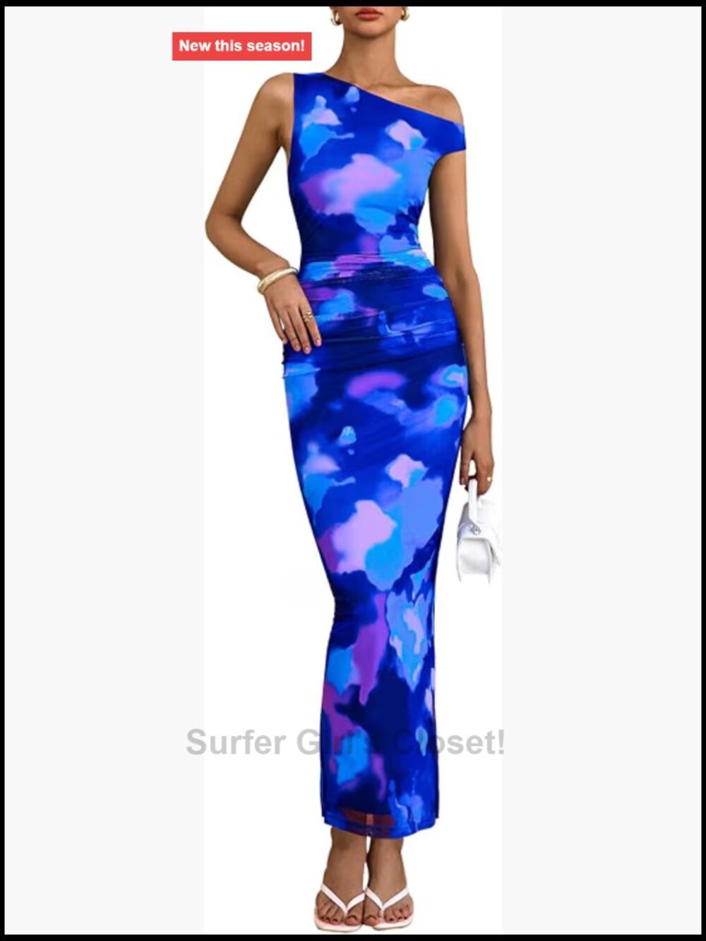 Stretch Floral One Shoulder Ruched Sleeveless Maxi Dress